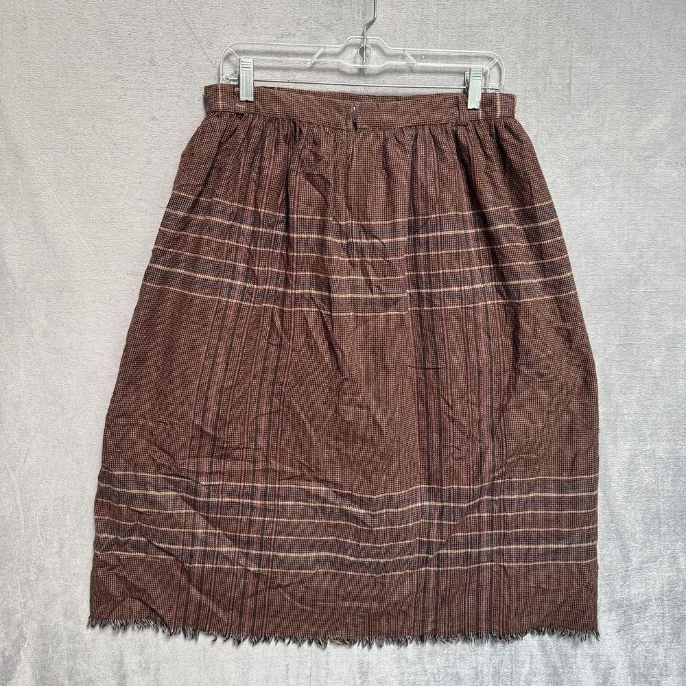 Vintage Panther Skirt Womens 29 Brown Plaid Tweed Fringe Midi Lined Made In USA - Picture 6 of 9